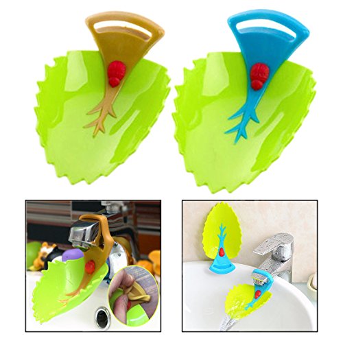 Itian 2 Stück Kinder Wasserhahn Verlängerung Extender Wasch oder Spülbecken Griff Extender Hahn(Grünbaumblatt) von Itian