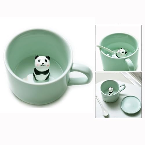 Itian Keramikbecher, niedliche Panda-Katze, Kaffeetasse aus Keramik mit Deckel, 3D-Tassen mit Tieren, Milchtee, neuartige Tasse für Hochzeiten, Geburtstage, Weihnachten, Geschenke für Kinder, 230 ml von Itian