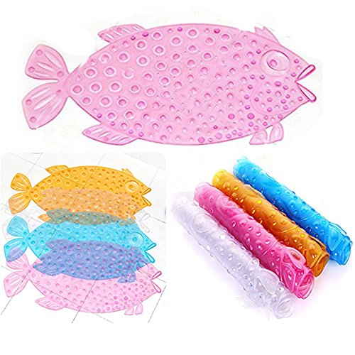 Itian Fisch-Bad Duschmatte mit Rutschfest Saugnapf, Anti-Rutsch Badematte Massage Dusche Badematte für Baby Kinder (Rosa) von Itian