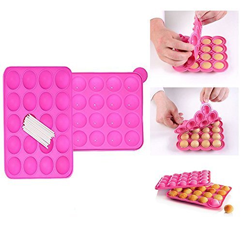 Itian Silikon Cake Pop Backform,20 runde Formen Silikon Lollipop Form Tablett Cake Silikonform für Cupcake Stick Party Urlaub Backen (Rosa) von Itian