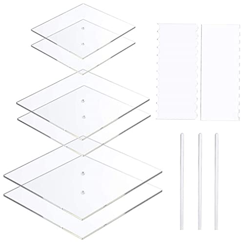 11pcs Acryl Runde/quadratische Kuchenscheibe Set Kreis Basisbretter Mit Mitte Loch Säule Kammschaber Dübelstangenküche Werkzeug Acrylkuchenscheibe Set von Itkcozcg