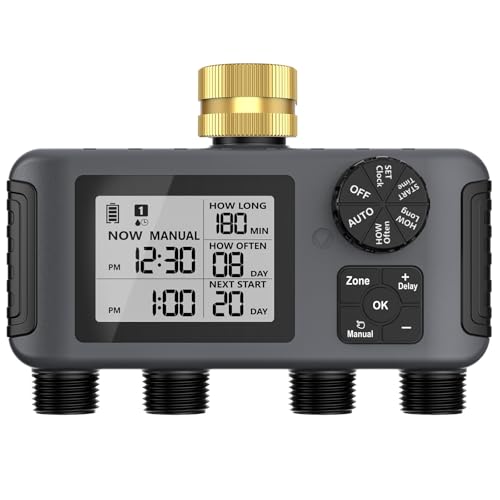 Itkcozcg 4 Separate Zone Gartenbewässerung Timer Messing Einlass Intelligenter Controller Automatische Handbuch Für Regenverzögerungswässerungssysteme Gartensprinkler Timer von Itkcozcg