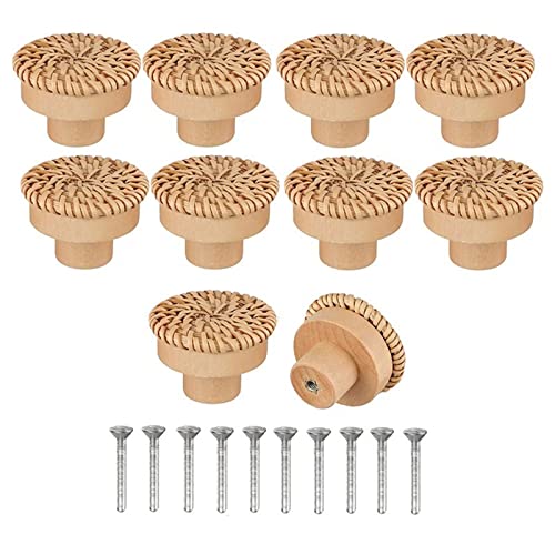 Itkcozcg Runde Schrankknäufe aus Holz, Rattan, Schubladengriffe, Möbel-Dekorgriff für Schrank, Kleiderschrank, glatte Oberfläche, gebürstet, antikes Bauernhaus und Knäufe, 10 Stück Itkcozcg Runde Schrankknäufe aus Holz, Rattan, Schubladengriffe, Möbel-Dekorgriff für Schrank, Kleiderschrank, glatte Oberfläche, gebürstet, antikes Bauernhaus und Knäufe, 10 Stück von Itkcozcg