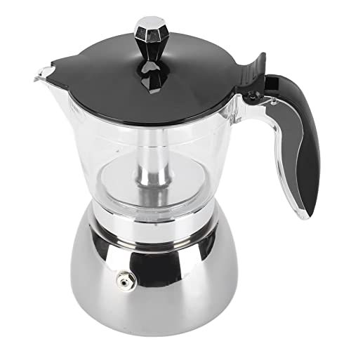 Itonash 300 Ml Edelstahl -Kaffeekanne, Acrylkörper -Moka -Topfhersteller mit Hitzebeständigem Griff, Effizientes Design für eine Reichhaltige Mischung, Einfach zu Bedienen und von Itonash