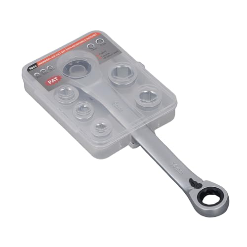 Itonash Ratschenschlüssel, Reversibler 72 Zahn 12 -Punkte -Doppel -Ratschenschlüssel mit 5 Sockeln 8 Mm 10 Mm 12 Mm 13 Mm 17mm für Industrie- und Automobilanwendungen von Itonash