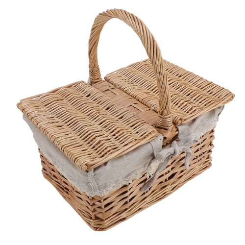 Itonash Rattan-Picknick Korb mit Liner, Doppelt öffnende Deckel, Baumwoll-Liner, Eleganter Weide-Ernte Korb für Obst, Gemüse und Blumen (Gänseblümchen) von Itonash