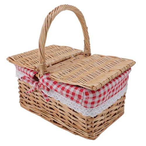 Itonash Rattan-Picknick Korb mit Liner, Doppelt öffnende Deckel, Baumwoll-Liner, Eleganter Weide-Ernte Korb für Obst, Gemüse und Blumen (Roter Plaid) von Itonash