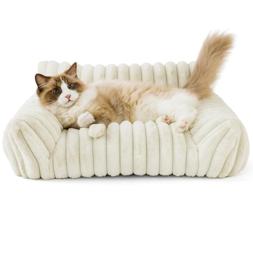 Waschbares Haustierbett für kleine Katzen und Hunde, weiches, flauschiges Katzenbett, gemütliches Hundebett mit Kopf-Nacken-Stütze, rutschfeste Unterseite, maschinenwaschbar, weiß, 60 x 45 x 20 cm Waschbares Haustierbett für kleine Katzen und Hunde, weiches, flauschiges Katzenbett, gemütliches Hundebett mit Kopf-Nacken-Stütze, rutschfeste Unterseite, maschinenwaschbar, weiß, 60 x 45 x 20 cm von Itoyx