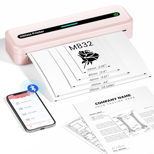 ItriAce A4 Thermodrucker - Neuer verbesserter 300DPI tragbarer Drucker Wireless unterstützt 2''/3''/4''/A4/Letter Thermopapier für Studium, Reisen, Zuhause, Büro, kompatibel mit Telefon & Laptop, Pink von ItriAce