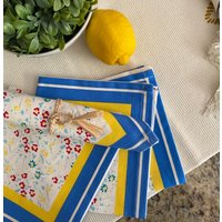 Blauer Blumendruck Stoffservietten | 14" Bedruckte Sommer Dinner Servietten Handgemachter Bedrucktes Tischleinen 4Er Set von ItsDecorTime