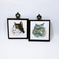 Vintage Katzen Untersetzer Wand Plaketten 2Er Set Walter Grey | B1 von ItsNewLife