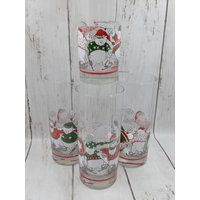 Vintage Prinzessinnenhaus Eisbär Eiskunstlauf Highball Gläser Set Von 4 Weihnachts Bechern Bären in Pullovern von ItsNewLife