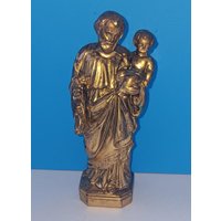 Vintage Bronze Metall Saint Joseph Statue, St. Figur Bronze von Itsamodmodworldshop