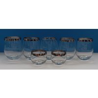 Vintage Trinkgläser Mit Silbernem Rand Mid Century Barware 7Er Set von Itsamodmodworldshop