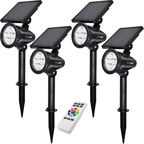 Itscool Solar Gartenstrahler Multicolor Solar Strahler Gartenleuchten 9 Farben mit Fernbedienung für Garten (4 Stk.) von Itscool