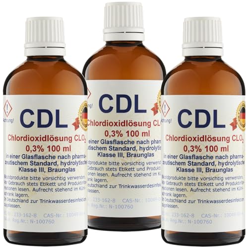 Ittermann CDL 3 x 100 ml 0,3% Chlordioxid-Lösung - CDs - frische Fertiglösung - Braunglasflasche - Pipette - Made in Germany - Zertifiziert nach Biozid-Verordnung - zur Desinfektion von Trinkwasser… von Ittermann