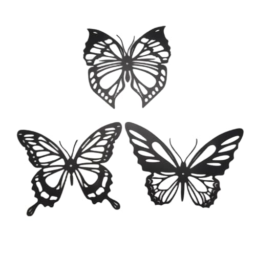 Iunipusy 3 StüCke Schmetterling Metall Wanddekoration Schwarzer Schmetterling Metall Wand Behang Dekoration Bauernhaus Rustikal Home Office Schlafzimmer Dekoration von Iunipusy
