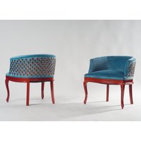 Paar Gepolsterte Sessel, Bestickte Vintage Stuhl, Strass, Bay Design, Handgemachte Azure Iv Stühle von IvMiro