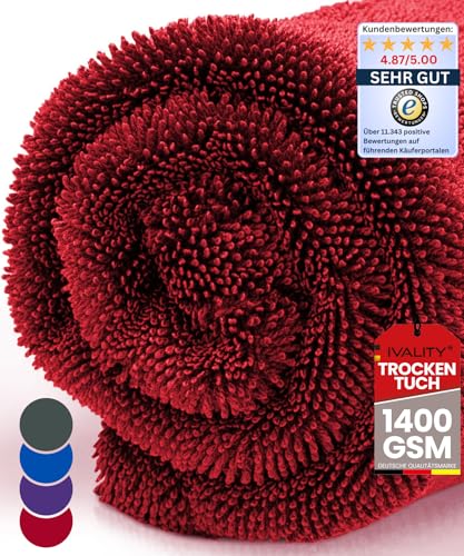 Ivality® Auto Trockentuch Klein 40x40 cm – 1400 GSM Ultra Saugstarke Mikrofasertücher für Autopflege und Motorrad, Fusselfreies, Lack-schonendes Twisted Towel Microfasertuch von Ivality