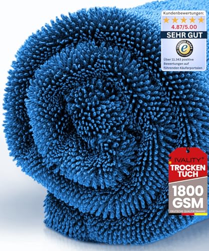 Ivality® Auto Trockentuch XXL 40x60 cm Ultra Saugstarke 1800 GSM Motorrad Twisted Towel mikrofasertuch - fusselfreie & Lack-schonende microfasertuch autopflege - Blau von Ivality