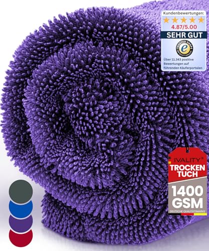 Ivality® Auto Trockentuch XXL 80x50 cm – 1400 GSM Ultra Saugstarke Mikrofasertücher für Autopflege und Motorrad, Fusselfreies, Lack-schonendes Twisted Towel Microfasertuch von Ivality
