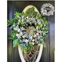 Herbst-Kränze Für Haustür Bauernhaus-Kranz Baumwollkugeln Kränze Weihnachtskranz Lämmer Ohrkranz Grafschaftskranz Ganzjahreskranz-Geschenk von IvannaWreaths