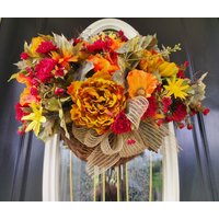 Kranz Orange Blumenkorb Für Haustür Türkranz Türbeute Geschenk Mama Herbstkranz von IvannaWreaths