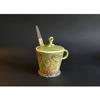 Handgemachte Keramik Zuckerdose Mit Deckel & Löffel - Mulberry Plant Design von Ivaspottery