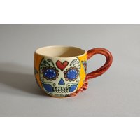 Talavera Zuckerschädel Becher, Handgemachte Kürbis-Schädel-Tasse Für Kinder, Tee-Kaffee-Liebhaber, Halloween-Geschenk-Tasse, Einzigartiges von Ivaspottery