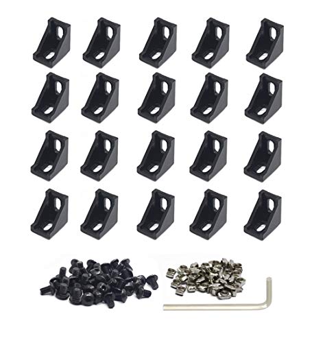 Iverntech 20 Stück Eckhalterungs-Verbindungsplatte mit 40 Stück M5 T-Muttern + 40 Stück M5-Schraube + 1 Stück Schraubenschlüssel für Standard-Aluminium-Extrusionsprofil mit 6 mm Schlitz 2020 von Iverntech