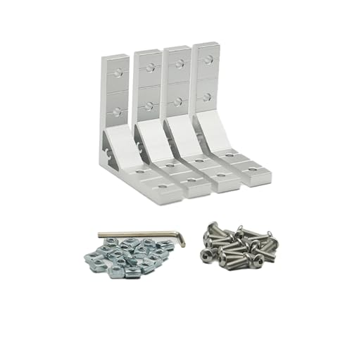 Iverntech 4 Stück Eckhalterung Zwickelverbinder Innenverbindungsplattenbefestigung für 2020 Aluminium-Extrusionsprofil mit 16 Stück M5-T-Muttern + 16 Stück M5-Schraube + 1 Stück Schraubenschlüssel von Iverntech