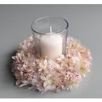 Trockenblumenkranz Kerzenkranz Tischschmuck in Weiß/Creme/Rosafarben Gebunden Boho Style Trockenblumenkranz Kerzenkranz Tischschmuck in Weiß/Creme/Rosafarben Gebunden Boho Style von IvonneBohoflowershop