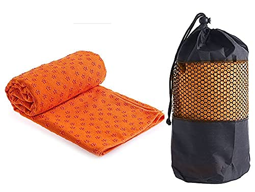 GIMIRO Ivy Yoga Handtuch rutschfest - Mikrofaser Yogatuch schnelltrocknend - Yogahandtuch Antirutsch ideal für Matte,Hot Yoga, 183 x 61 cm, Orange von GIMIRO