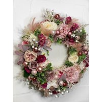 Rosa Weihnachtskranz, Winter Blumenkranz, Weihnachtsblumenkranz, Blumenkranz Für Tür von IvyCruzFlowerDesign