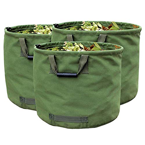 3-Stück 125L Gartenabfallsäcke für Schwere Aufgaben mit Griffen, Grüne Laubsack mit Militärischem Segeltuchgewebe (H45.7 cm, D55.8 cm) von IvyH