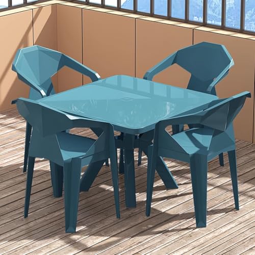 5-teiliges Terrassentisch-Set für den Außenbereich, 4 Stühle, 1 Tisch, wetterfest, für den Außenbereich, Esstisch-Sets mit Sonnenschirmloch für Rasen, Terrasse, Hinterhof, Garten (blau) von IvyLoutish