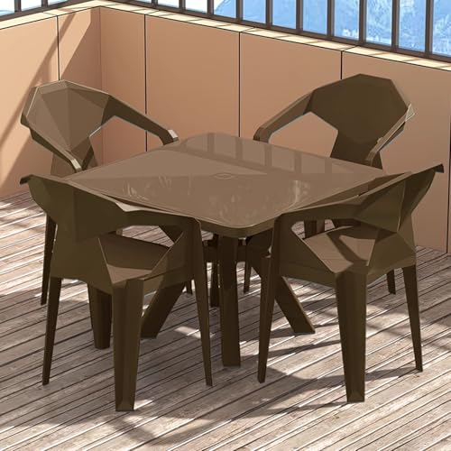 5-teiliges Terrassentisch-Set für den Außenbereich, 4 Stühle, 1 Tisch, wetterfest, für den Außenbereich, Esstisch-Sets mit Sonnenschirmloch für Rasen, Terrasse, Hinterhof, Garten (braun) von IvyLoutish