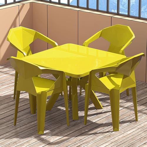 5-teiliges Terrassentisch-Set für den Außenbereich, 4 Stühle, 1 Tisch, wetterfest, für den Außenbereich, Esstisch-Sets mit Sonnenschirmloch für Rasen, Terrasse, Hinterhof, Garten (gelb) von IvyLoutish