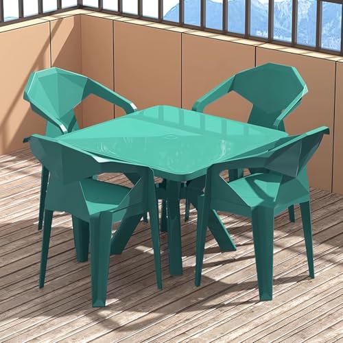 5-teiliges Terrassentisch-Set für den Außenbereich, 4 Stühle, 1 Tisch, wetterfest, für den Außenbereich, Esstisch-Sets mit Sonnenschirmloch für Rasen, Terrasse, Hinterhof, Garten (grün) von IvyLoutish