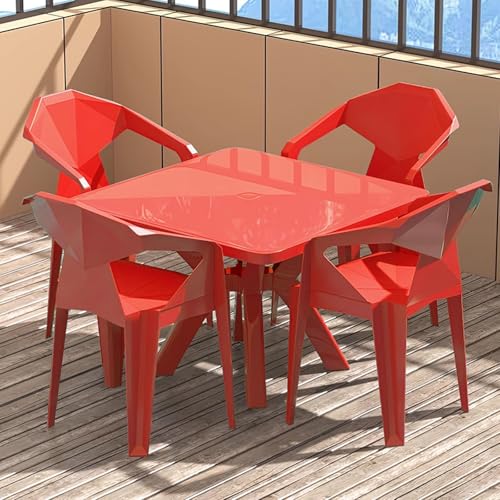 5-teiliges Terrassentisch-Set für den Außenbereich, 4 Stühle, 1 Tisch, wetterfest, für den Außenbereich, Esstisch-Sets mit Sonnenschirmloch für Rasen, Terrasse, Hinterhof, Garten (rot) von IvyLoutish