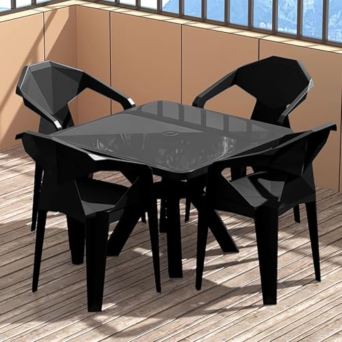 5-teiliges Terrassentisch-Set für den Außenbereich, 4 Stühle, 1 Tisch, wetterfest, für den Außenbereich, Esstisch-Sets mit Sonnenschirmloch für Rasen, Terrasse, Hinterhof, Garten (schwarz) von IvyLoutish