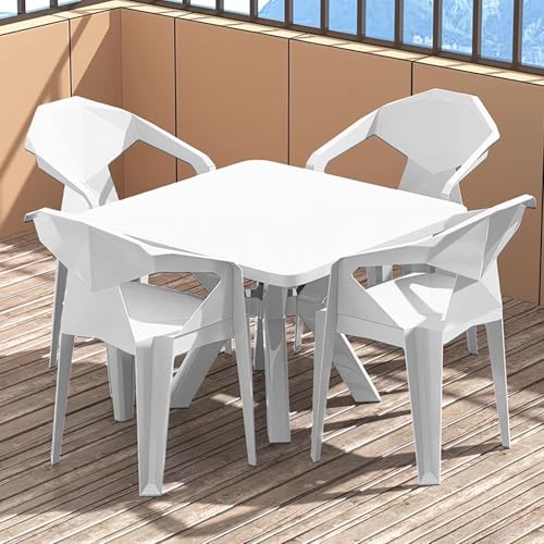 5-teiliges Terrassentisch-Set für den Außenbereich, 4 Stühle, 1 Tisch, wetterfest, für den Außenbereich, Esstisch-Sets mit Sonnenschirmloch für Rasen, Terrasse, Hinterhof, Garten (weiß) von IvyLoutish