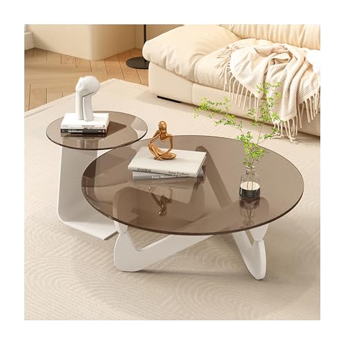 IvyLoutish 2-teiliges Set, runder Couchtisch, Holz, Mitte des Jahrhunderts, moderner Teetisch, Kombination, Wohnzimmer, Esstisch, runde Ecke, dicker Beistelltisch für Balkon (weiß + braun, 80 cm) von IvyLoutish