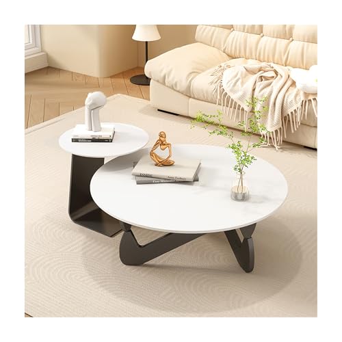 IvyLoutish 2-teiliges rundes Couchtisch-Set, Mitte des Jahrhunderts, moderne Kombination, Teetisch, Wohnzimmer, Esstisch, Schiefer, Schreibtisch, runde Ecke, dicker Beistelltisch für Balkon (schwarz + von IvyLoutish