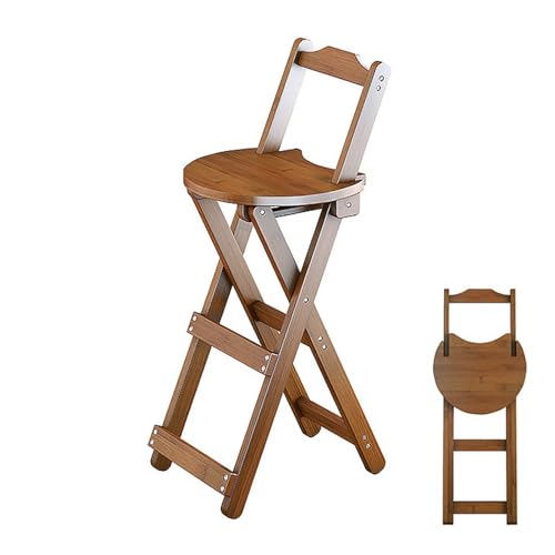 IvyLoutish 45,7 cm / 63,2 cm / 76,2 cm großer Bambus-Barhocker mit Rückenlehne, zusammenklappbarer Esszimmerstuhl für Erwachsene, Küche mit 100 kg Kapazität (Braun, 62 cm) von IvyLoutish
