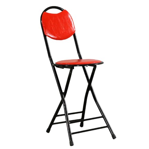 IvyLoutish 45,7 cm runder klappbarer Barhocker, faltbarer PU-gepolsterter Frühstücksstuhl, tragbarer Küchenstuhl mit Rückenlehne und Fußstütze für Zuhause, Restaurant, Büro (Rot-Schwarz) von IvyLoutish