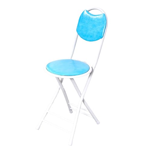 IvyLoutish 45,7 cm runder klappbarer Barhocker, faltbarer PU-gepolsterter Frühstücksstuhl, tragbarer Küchenstuhl mit Rückenlehne und Fußstütze für Zuhause, Restaurant, Büro (blau) von IvyLoutish