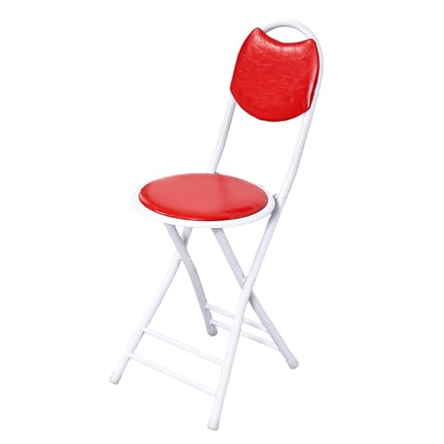 IvyLoutish 45,7 cm runder klappbarer Barhocker, faltbarer PU-gepolsterter Frühstücksstuhl, tragbarer Küchenstuhl mit Rückenlehne und Fußstütze für Zuhause, Restaurant, Büro (rotweiß) von IvyLoutish