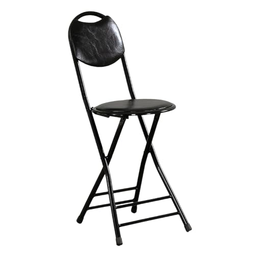 IvyLoutish 45,7 cm runder klappbarer Barhocker, faltbarer PU-gepolsterter Frühstücksstuhl, tragbarer Küchenstuhl mit Rückenlehne und Fußstütze für Zuhause, Restaurant, Büro (schwarz) von IvyLoutish