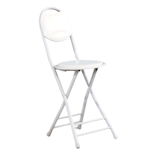 IvyLoutish 45,7 cm runder klappbarer Barhocker, faltbarer PU-gepolsterter Frühstücksstuhl, tragbarer Küchenstuhl mit Rückenlehne und Fußstütze für Zuhause, Restaurant, Büro (weiß) von IvyLoutish